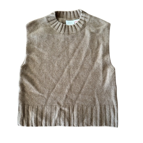 Zara Kids 3-4Y Cashmere Sweater Vest Tan Camel Brown Sleeveless Crewneck - Picture 1 of 6